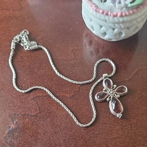 Brighton Silver Necklace with Brown Teardrop Pendant